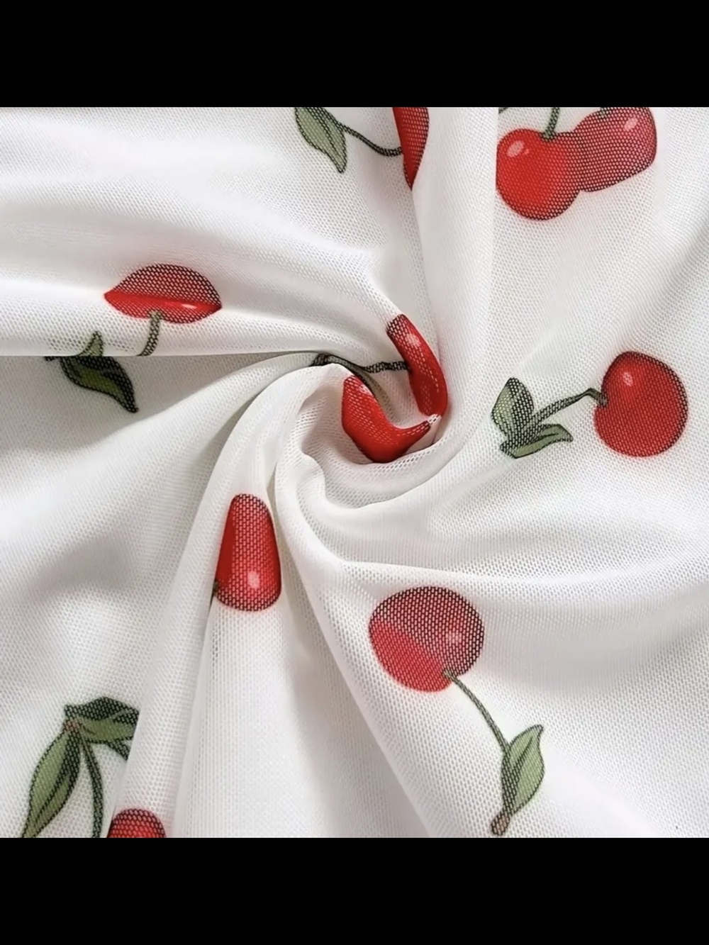Cherry Print Ruched Mesh Mini Dress Cottagecore Coquette Summer Sundress Large - Picture 2 of 8